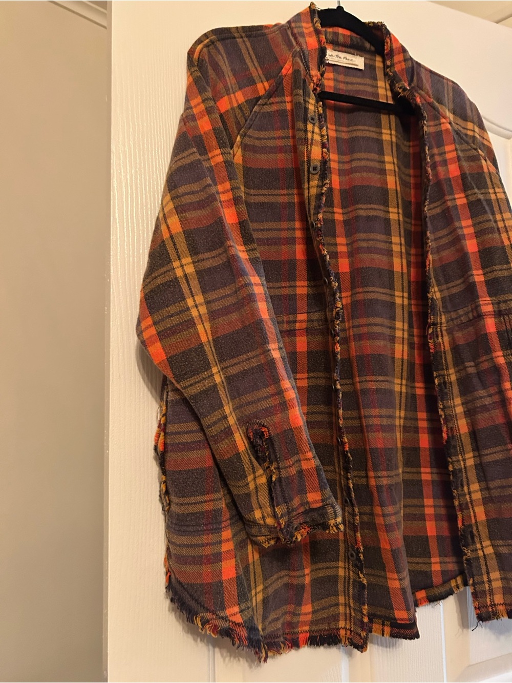 We The Free Orange, Navy & Mustard Plaid Shirt Jacket